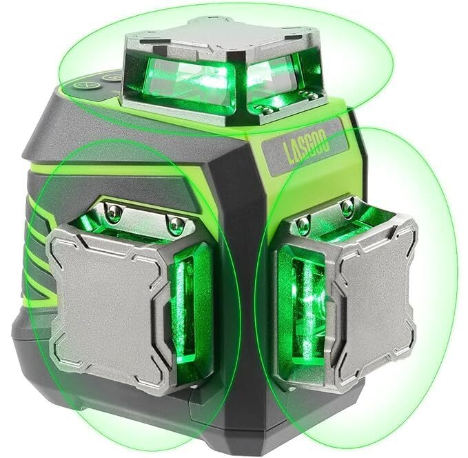 Máy cân bằng laser 3x360° tự cân bằng, tia laser vạch chữ thập xanh 3D dùng cho xây dựng và treo tranh, pin sạc, điều khiển từ xa, chân đế xoay từ tính đi kèm - LG-3Dx